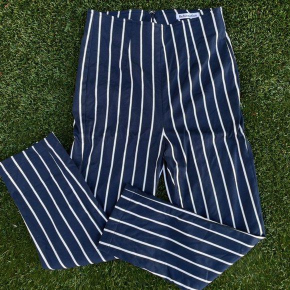 Reformation Navy & White Striped Pants - Picture 1 of 4